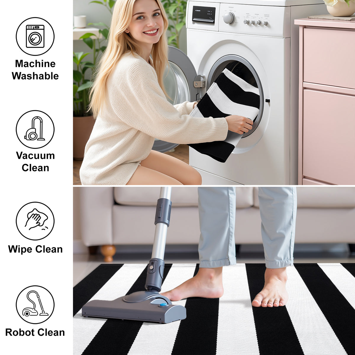 Buganda Black and White Striped Area Rug