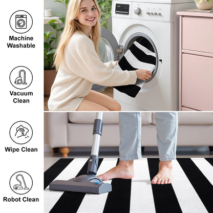 Buganda Black and White Striped Area Rug
