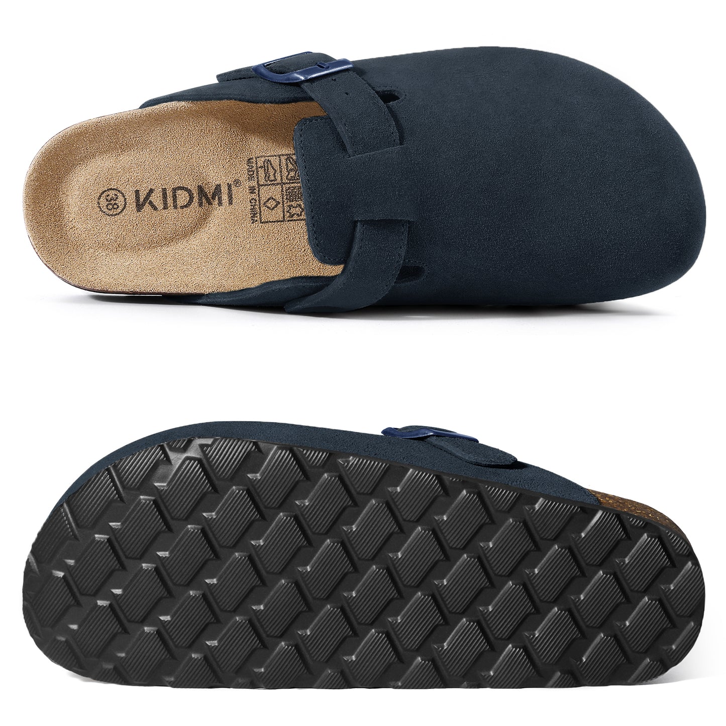 KIDMI Genuine Suede Clogs for Women Men Cork Footbed Sandals Leather Mules Potato Shoes with Arch Support