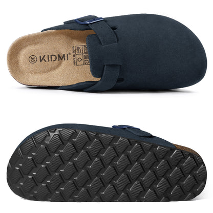 KIDMI Genuine Suede Clogs for Women Men Cork Footbed Sandals Leather Mules Potato Shoes with Arch Support