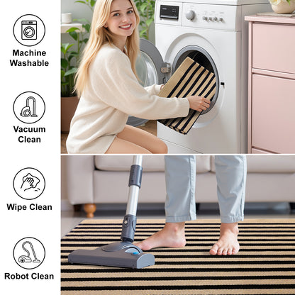 Buganda Beige and Black Striped Area Rug