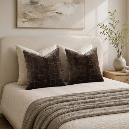 decorUhome Chenille Plaid Throw Pillow Covers 18x18 Set of 2