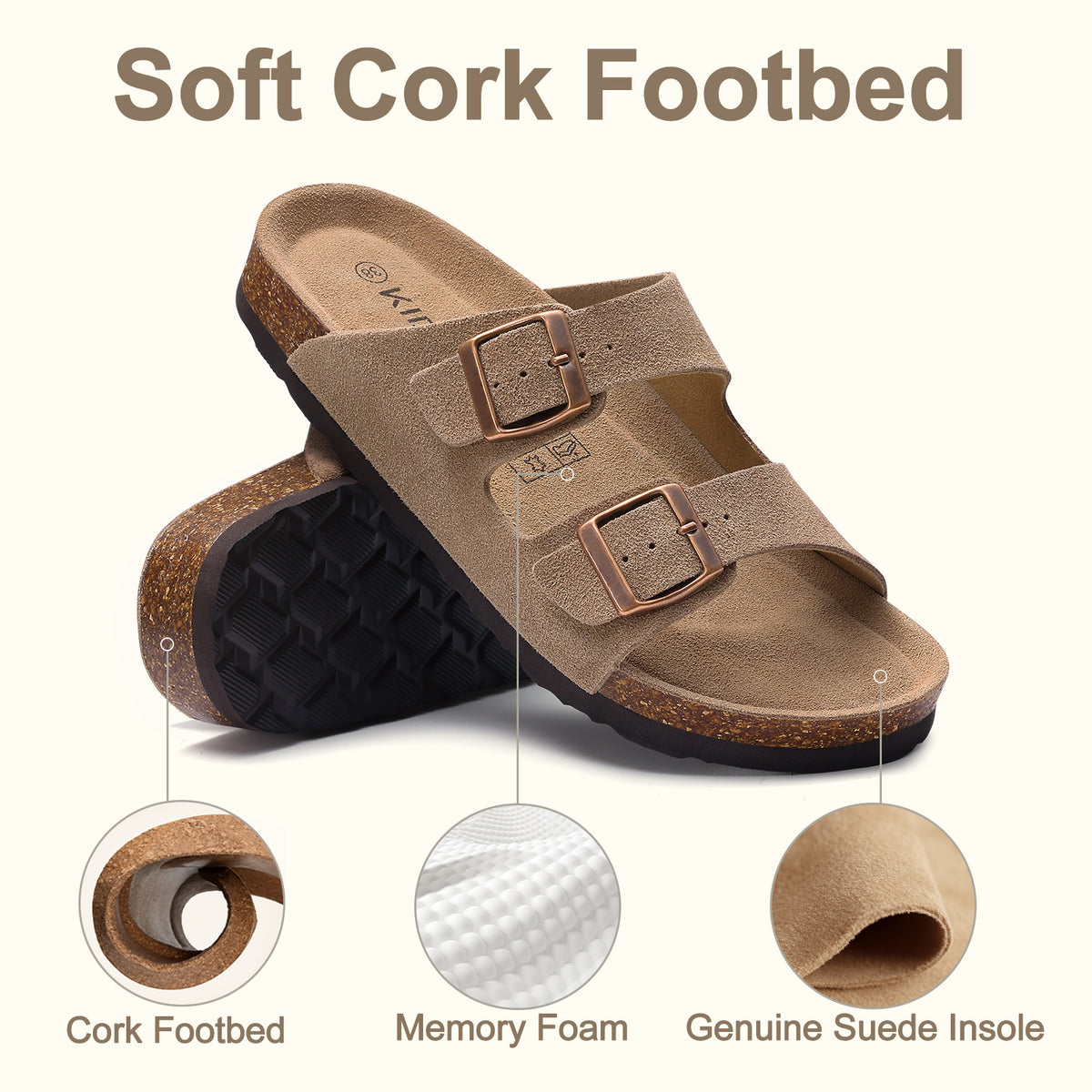 KIDMI Women's Cork Footbed Casual Summer Sandals with Mild Arch Support