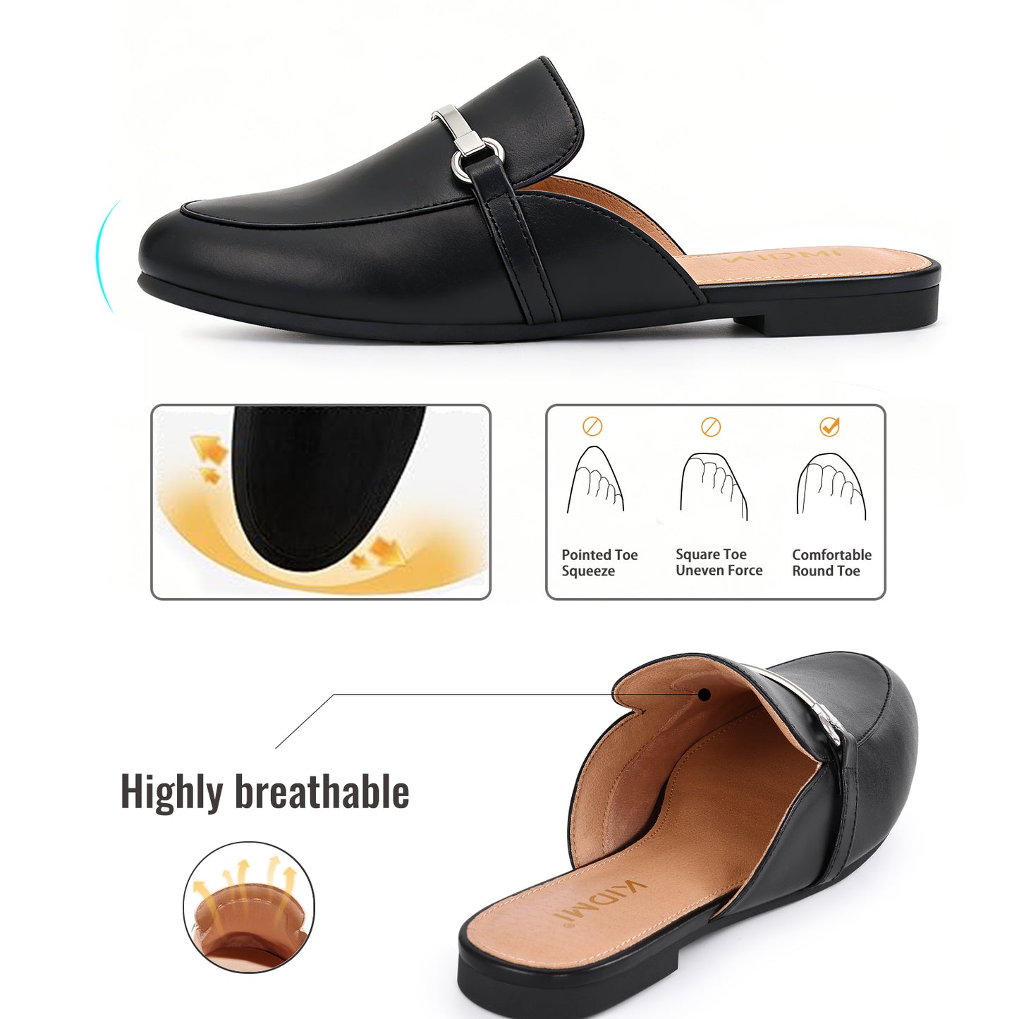 KIDMI Women's Buckle Mules Comfortable Dressy Flats Business Casual Loafers Slip On, Backless