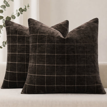 decorUhome Chenille Plaid Throw Pillow Covers 18x18 Set of 2