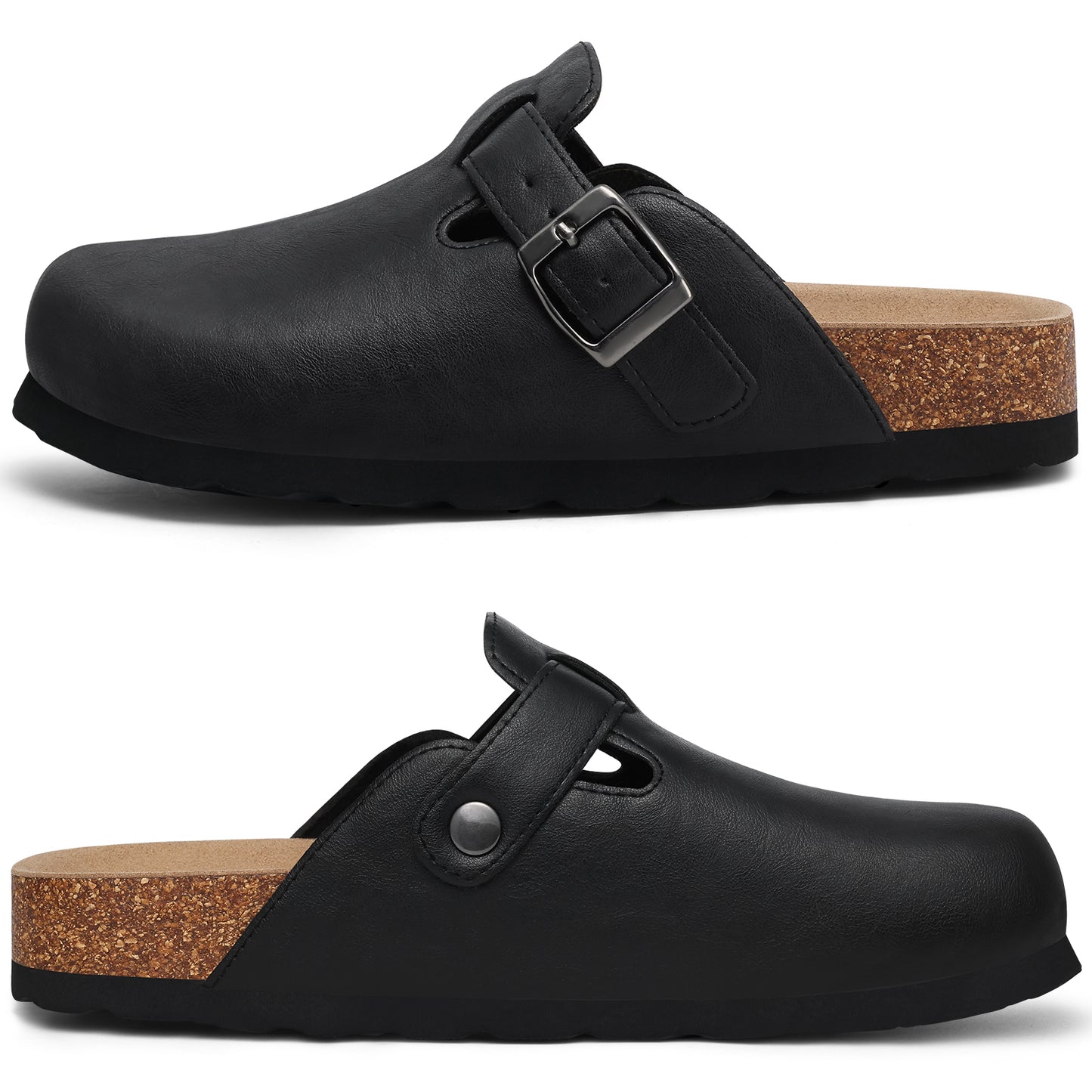Comwarm Vegan Leather Clogs for Womens Mens, Cork Footbed Potato Slip On Shoes for Women with Arch Support