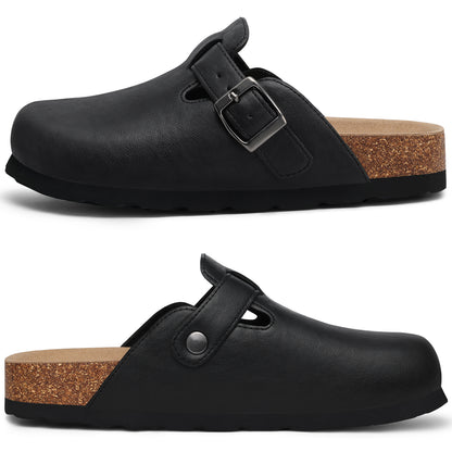 Comwarm Vegan Leather Clogs for Womens Mens, Cork Footbed Potato Slip On Shoes for Women with Arch Support