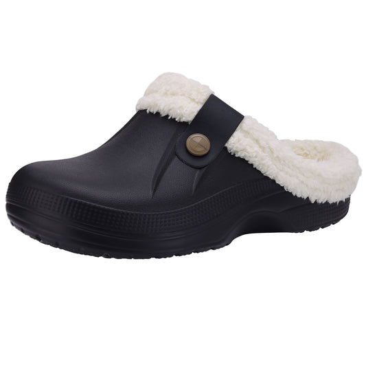 Crestar Classic Waterproof Fur Lined Clogs Shoes, Cozy Winter Fuzzy Slippers for Women Men Indoor Outdoor