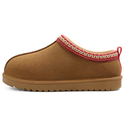 Comwarm Genuine Suede House Fuzzy Slippers for Women Men, Warm Memory Foam Shoes Indoor Outdoor, Khaki