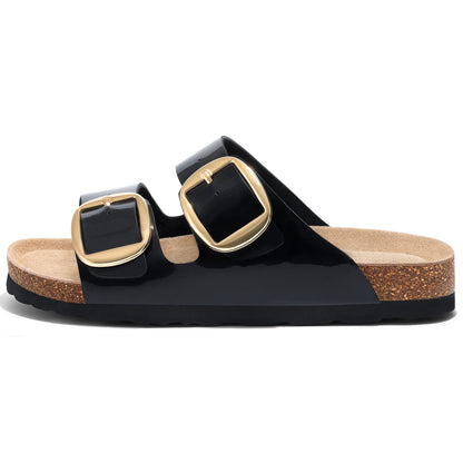 Comwarm Women's Cork Footbed Slide Sandals, Comfortable Arch Support Summer Slip On Sandals with Adjustable Buckle