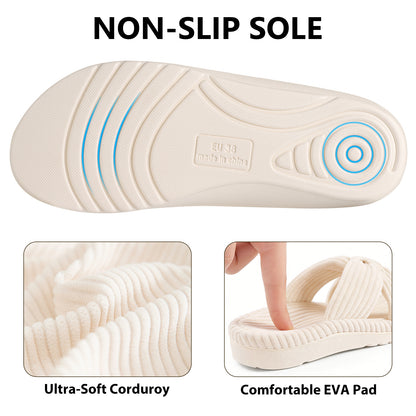 Smile Popcorn Women's Orthotic Arch Support Slippers Soft House Slippers Slides Corduroy Cross Bow House Shoes