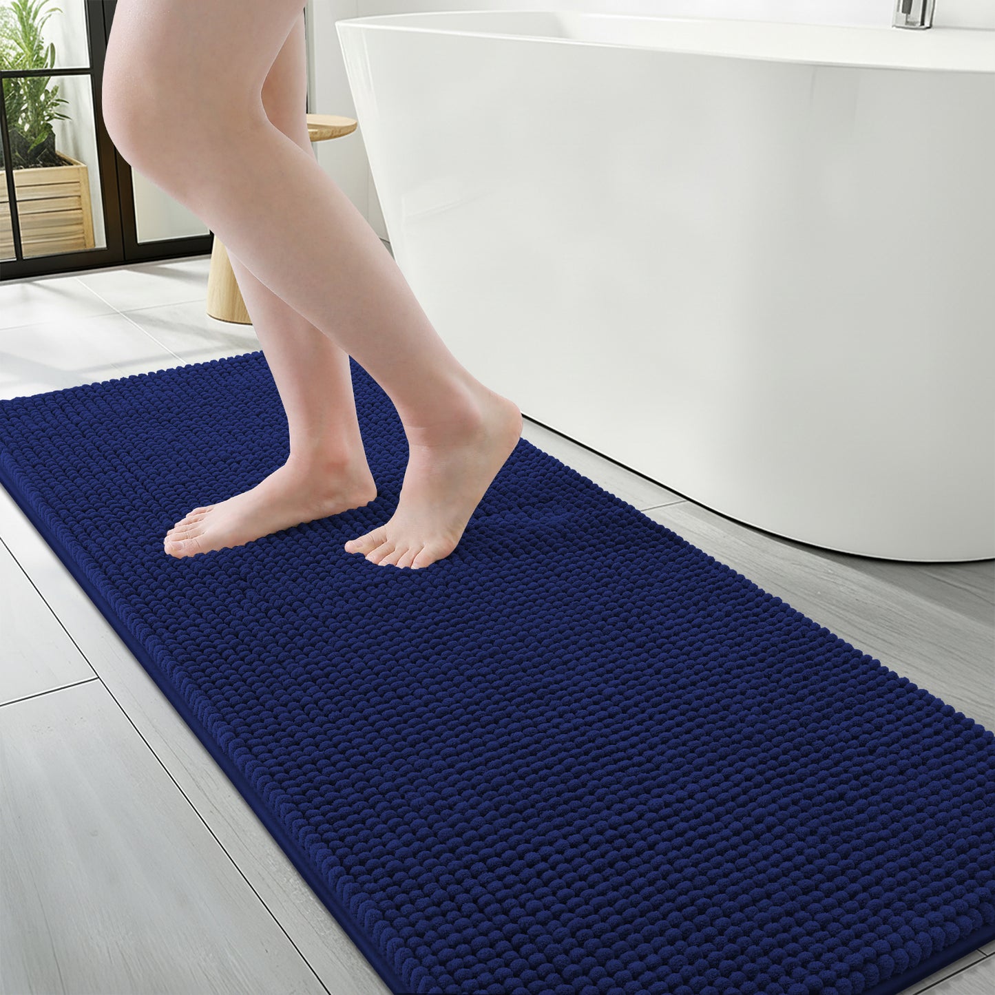 Smiry Chenille Bathroom Rugs Rubber Backing