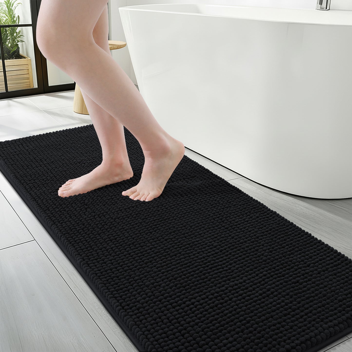 Smiry Chenille Bathroom Rugs Rubber Backing