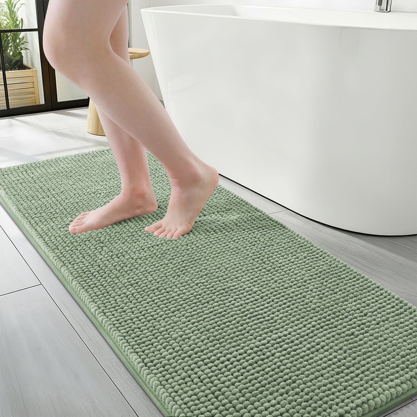 Smiry Chenille Bathroom Rugs Rubber Backing