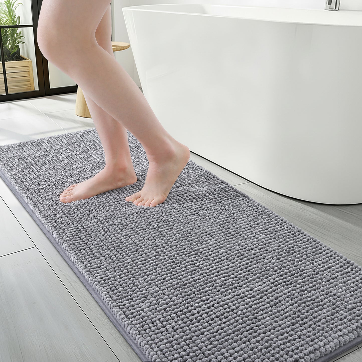 Smiry Chenille Bathroom Rugs Rubber Backing