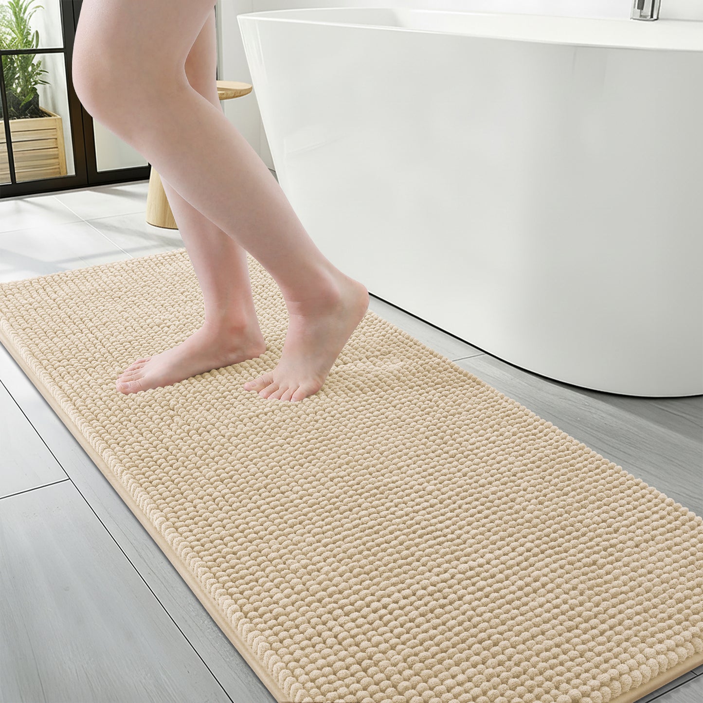 Smiry Chenille Bathroom Rugs Rubber Backing