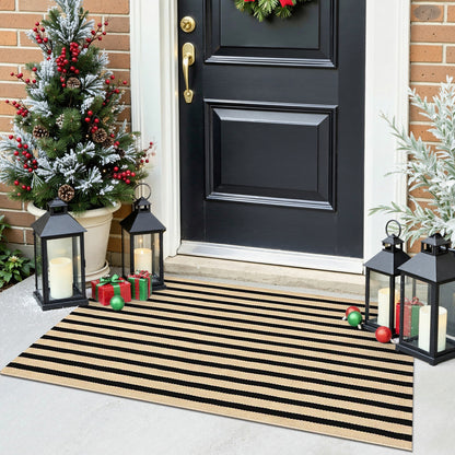 Buganda Beige and Black Striped Area Rug