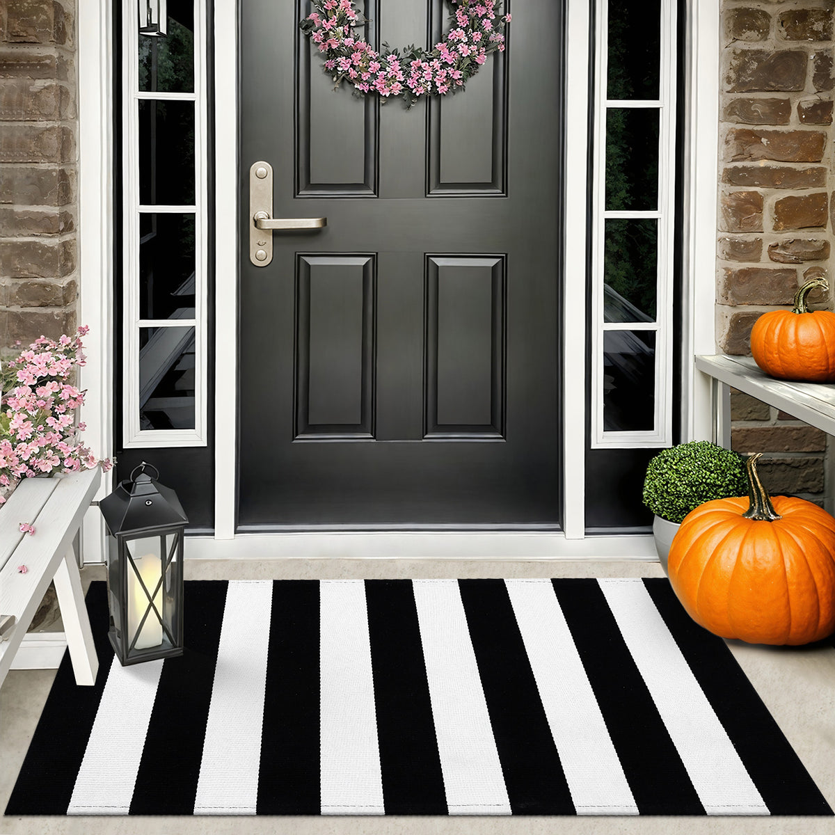 Buganda Black and White Striped Area Rug