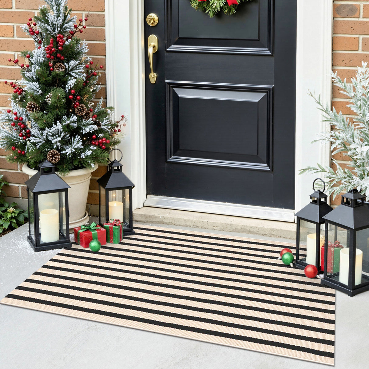 Buganda Beige and Black Striped Area Rug
