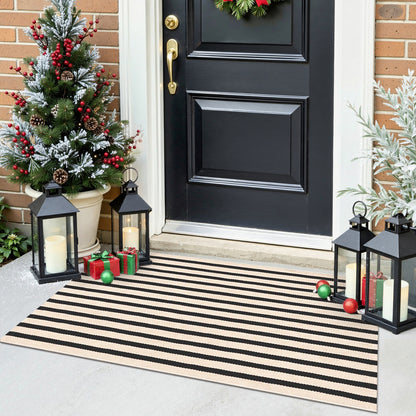 Buganda Beige and Black Striped Area Rug