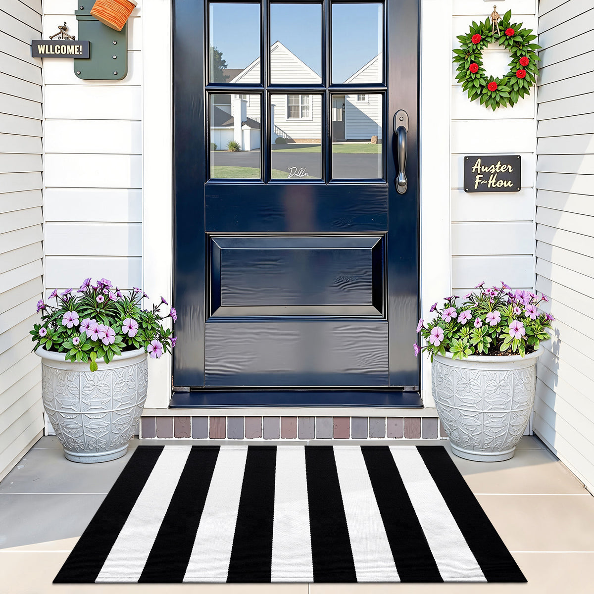 Buganda Black and White Striped Area Rug