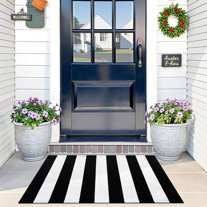 Buganda Black and White Striped Area Rug