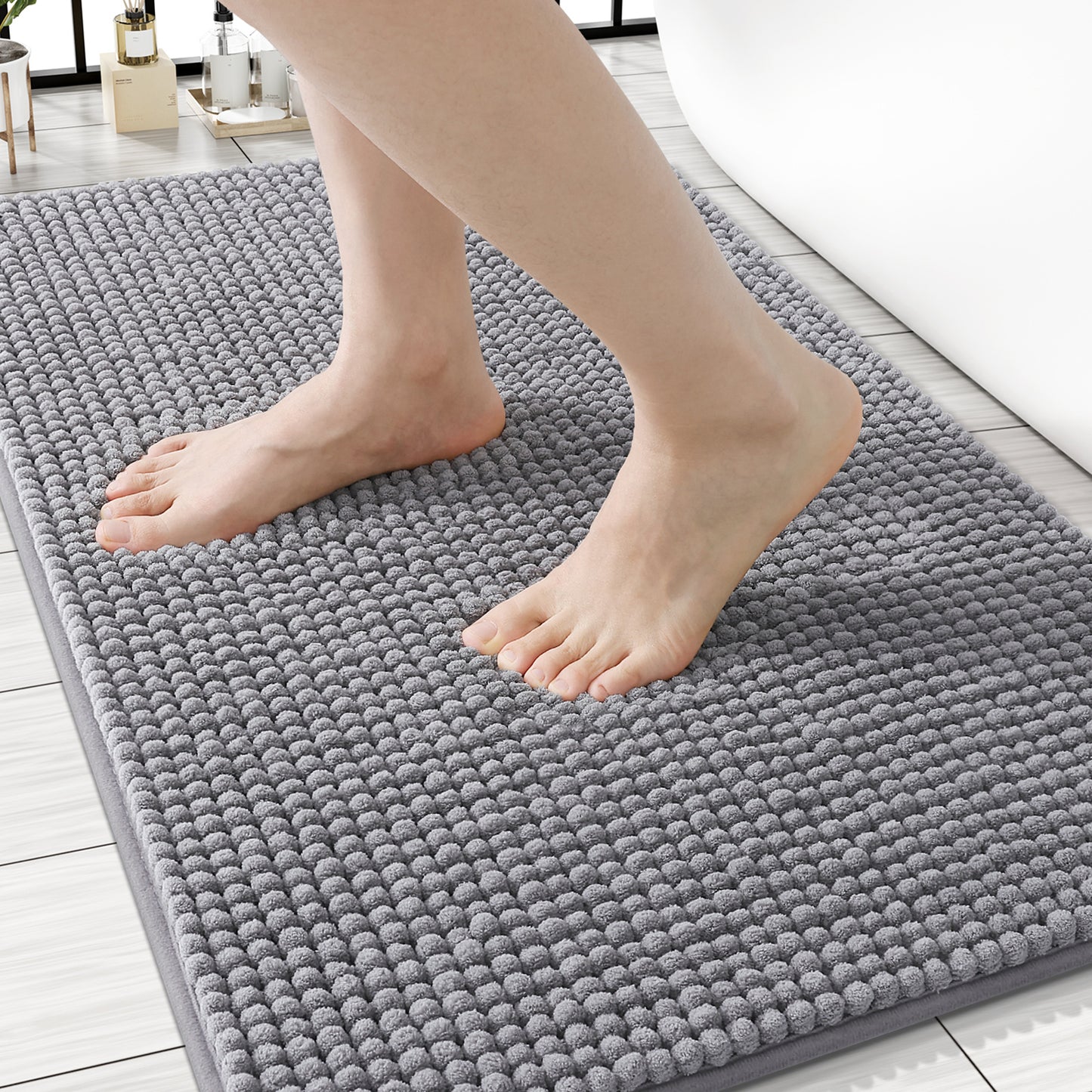 Smiry Chenille Bathroom Rugs Rubber Backing