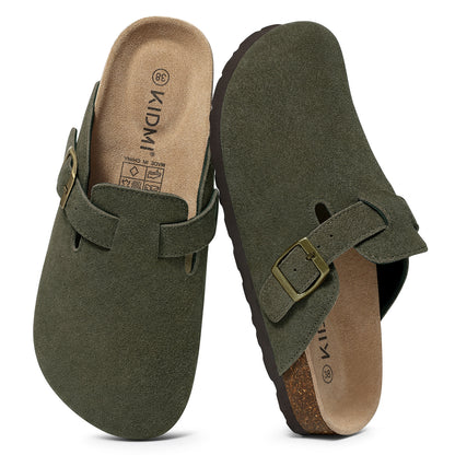 KIDMI Genuine Suede Clogs for Women Men Cork Footbed Sandals Leather Mules Potato Shoes with Arch Support