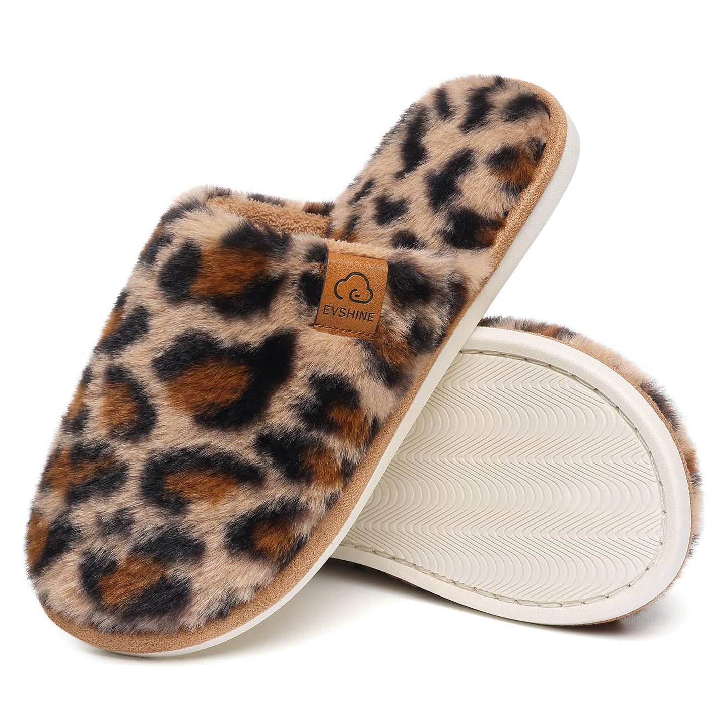 Comwarm Fuzzy Slippers for Women, Cozy Warm Winter Memory Foam Slip On House Shoes for Indoor and Outdoor, Light Brown