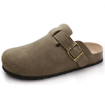 KIDMI Genuine Suede Clogs for Women Men Cork Footbed Sandals Leather Mules Potato Shoes with Arch Support