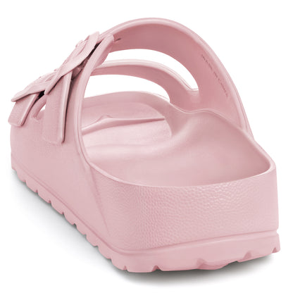 shevalues Women's Comfort Sandals with Medium Arch Support Double Buckle Adjustable EVA Slides for Summer Beach