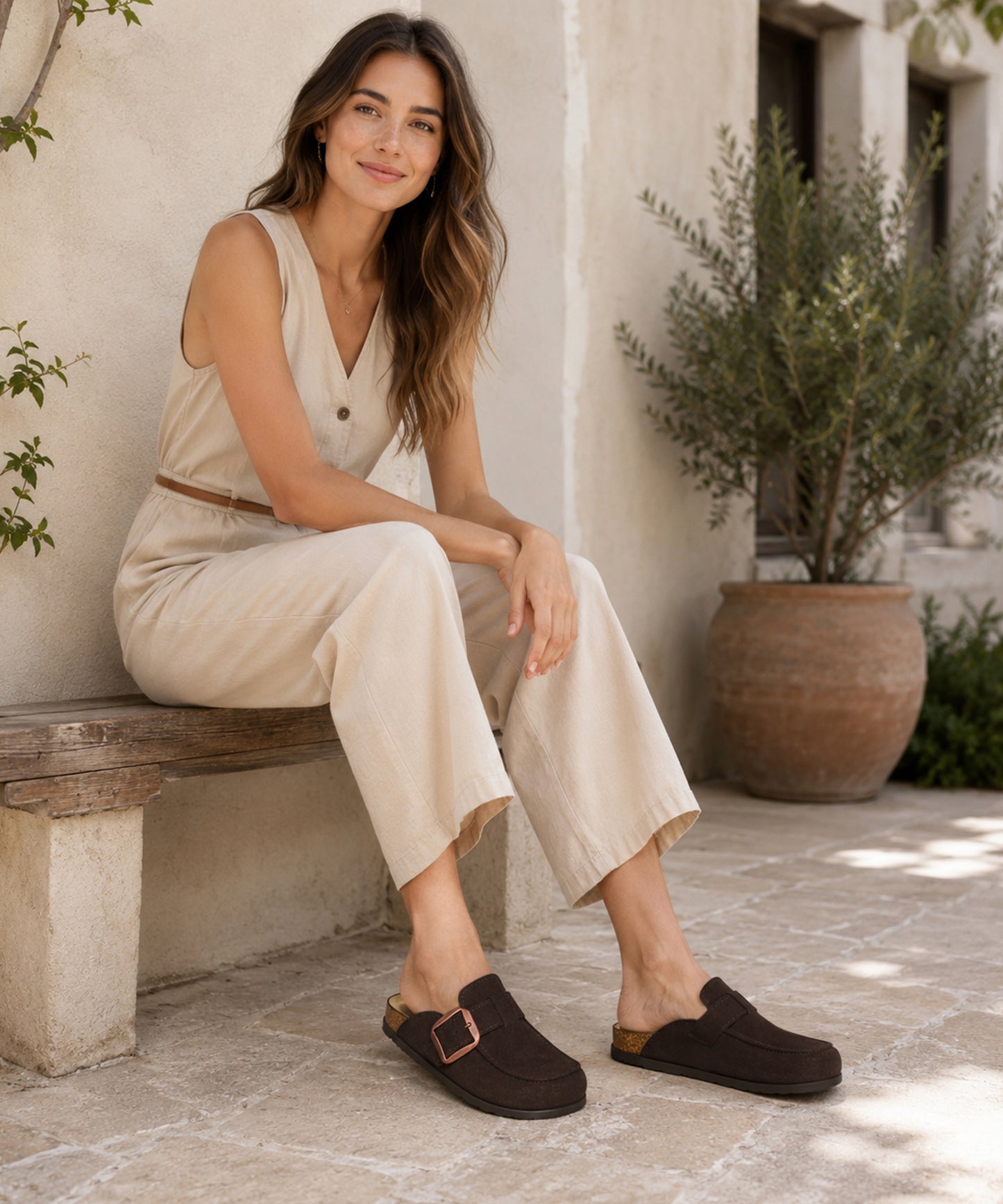 KIDMI Genuine Suede Clogs for Women Cork Footbed Leather Mules Slip On with Comfort Memory Foam and Adjustable Buckle