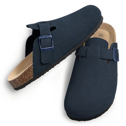 KIDMI Genuine Suede Clogs for Women Men Cork Footbed Sandals Leather Mules Potato Shoes with Arch Support