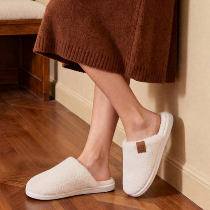 Comwarm Fuzzy Slippers for Women, Cozy Warm Winter Memory Foam Slip On House Shoes for Indoor and Outdoor, Light Brown