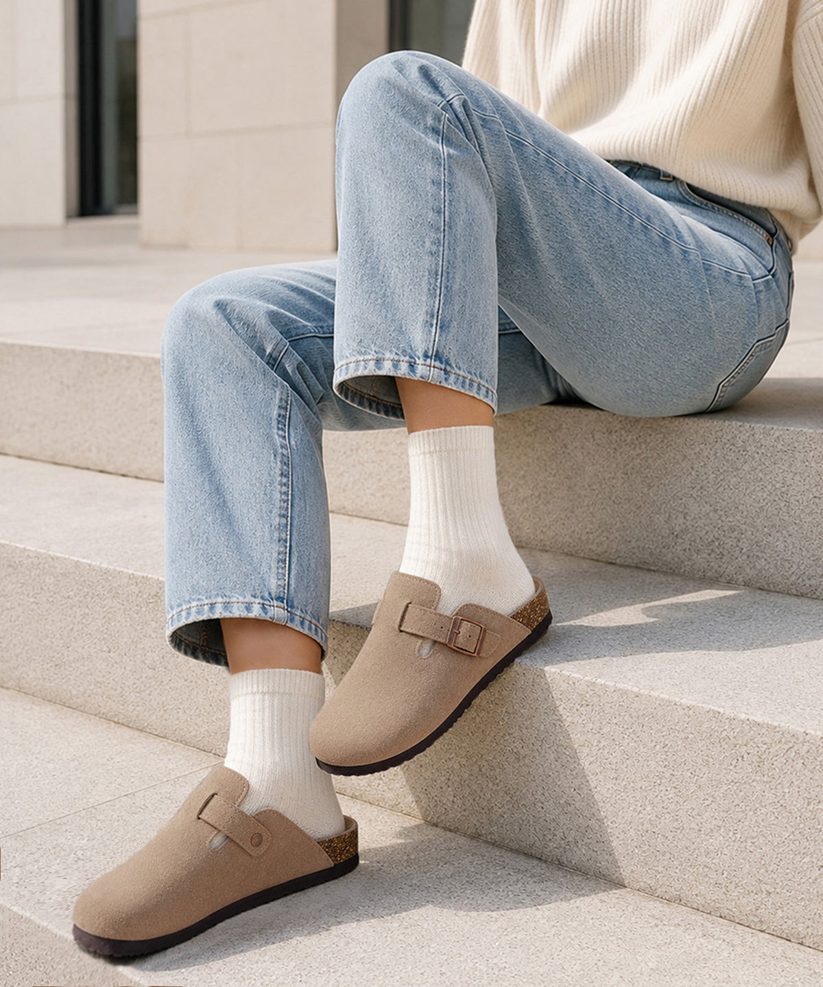 ODOLY Genuine Suede Clogs for Women Men Comfort Cork Footbed Potato Shoes