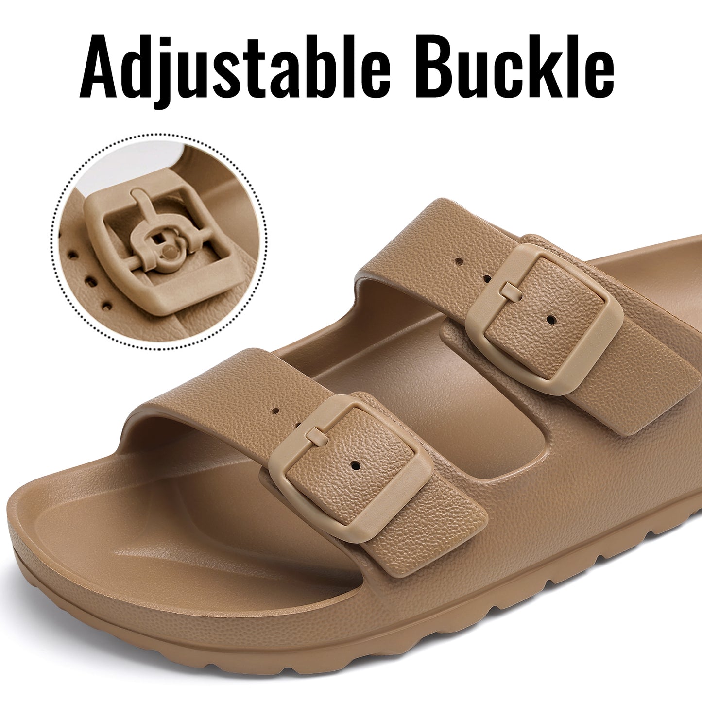 shevalues Women's Comfort Sandals with Medium Arch Support Double Buckle Adjustable EVA Slides for Summer Beach