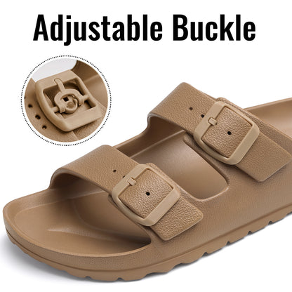 shevalues Women's Comfort Sandals with Medium Arch Support Double Buckle Adjustable EVA Slides for Summer Beach