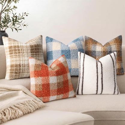 decorUhome 16x16 Inch Pack of 2 Boho Plaid Textured Pillow Covers
