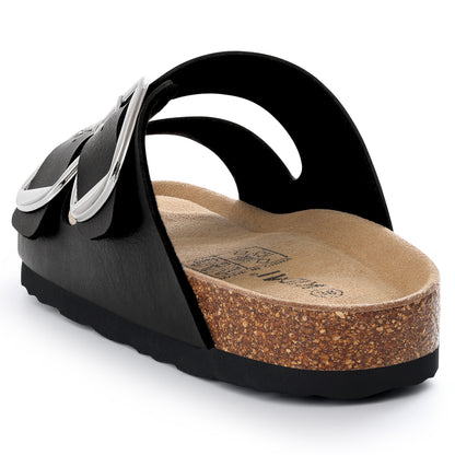 Comwarm Women's Cork Footbed Slide Sandals, Comfortable Arch Support Summer Slip On Sandals with Adjustable Buckle