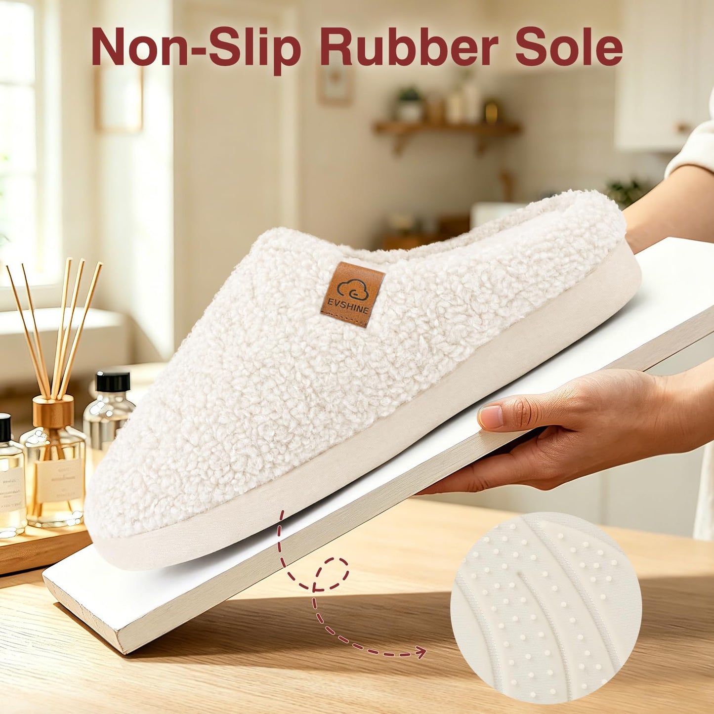 Evshine Memory Foam Fuzzy Slippers for Women Curly Fleece House Shoes Cozy Warm Indoor Slip on
