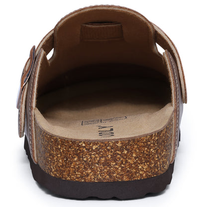 Comwarm Vegan Leather Clogs for Womens Mens, Cork Footbed Potato Slip On Shoes for Women with Arch Support