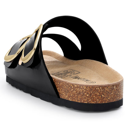 Comwarm Women's Cork Footbed Slide Sandals, Comfortable Arch Support Summer Slip On Sandals with Adjustable Buckle