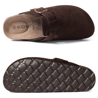 KIDMI Genuine Suede Clogs for Women Men Cork Footbed Sandals Leather Mules Potato Shoes with Arch Support