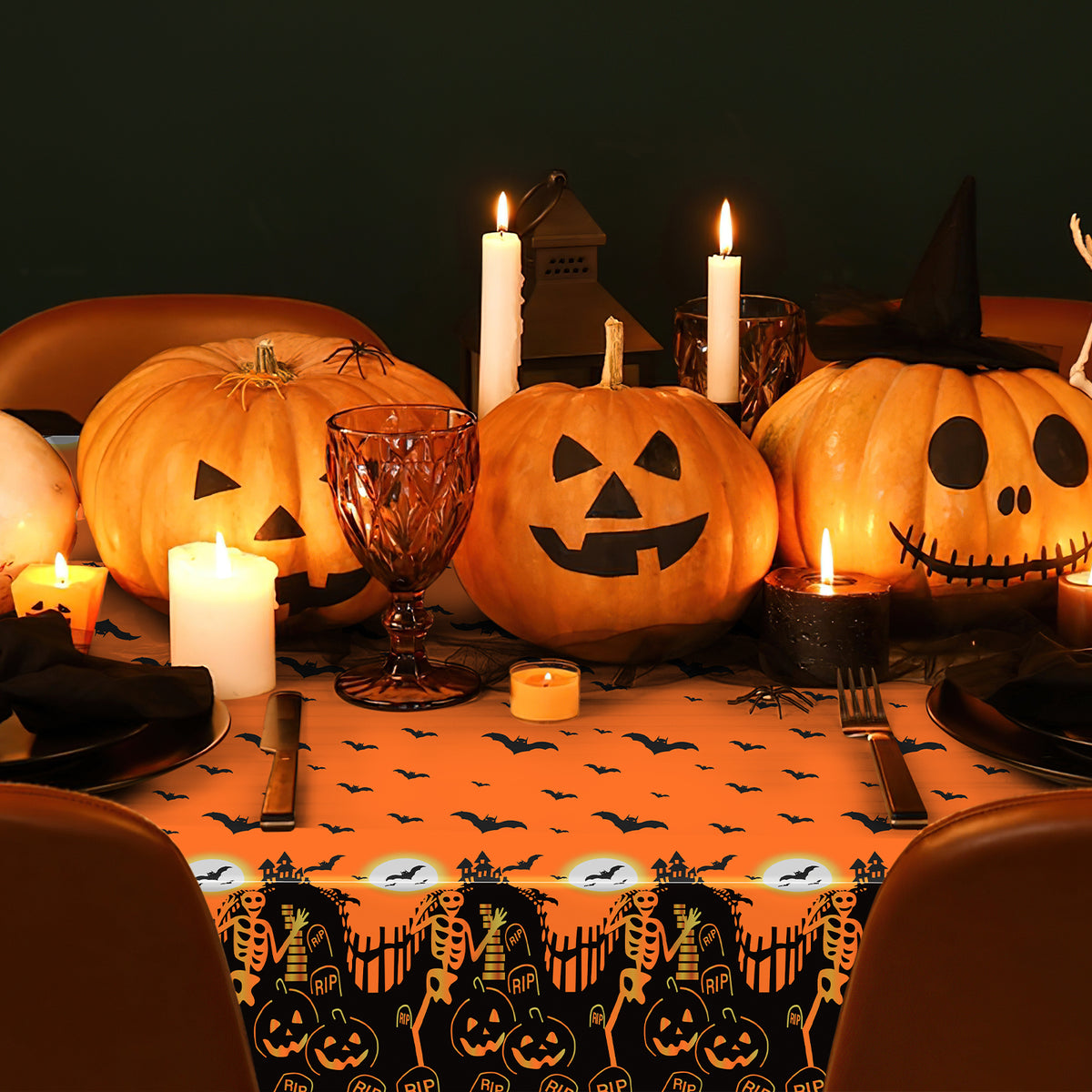 decorUhome Disposable Halloween Tablecloth - 6 Pack, Pumpkin Bat