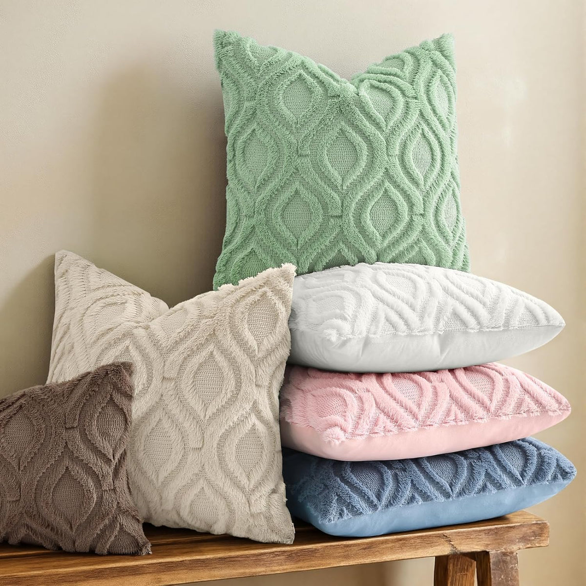 Smile Bee  Soft Plush Faux Wool Decorative Pillow Covers Set of 2