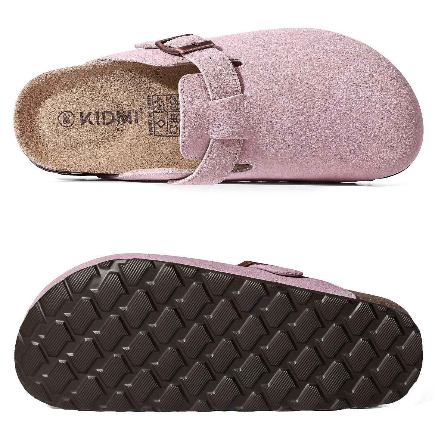 KIDMI Genuine Suede Clogs for Women Men Cork Footbed Sandals Leather Mules Potato Shoes with Arch Support