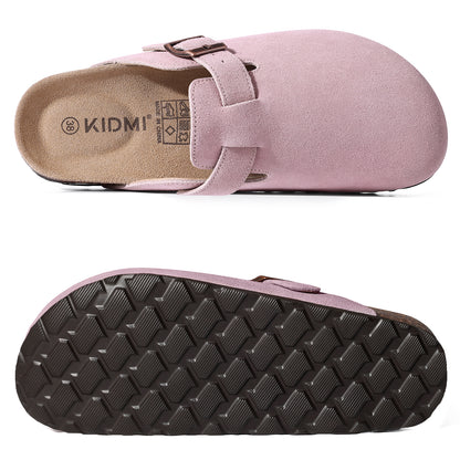 KIDMI Genuine Suede Clogs for Women Men Cork Footbed Sandals Leather Mules Potato Shoes with Arch Support