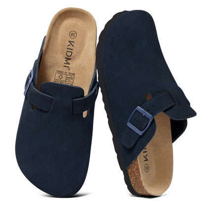 KIDMI Genuine Suede Clogs for Women Men Cork Footbed Sandals Leather Mules Potato Shoes with Arch Support