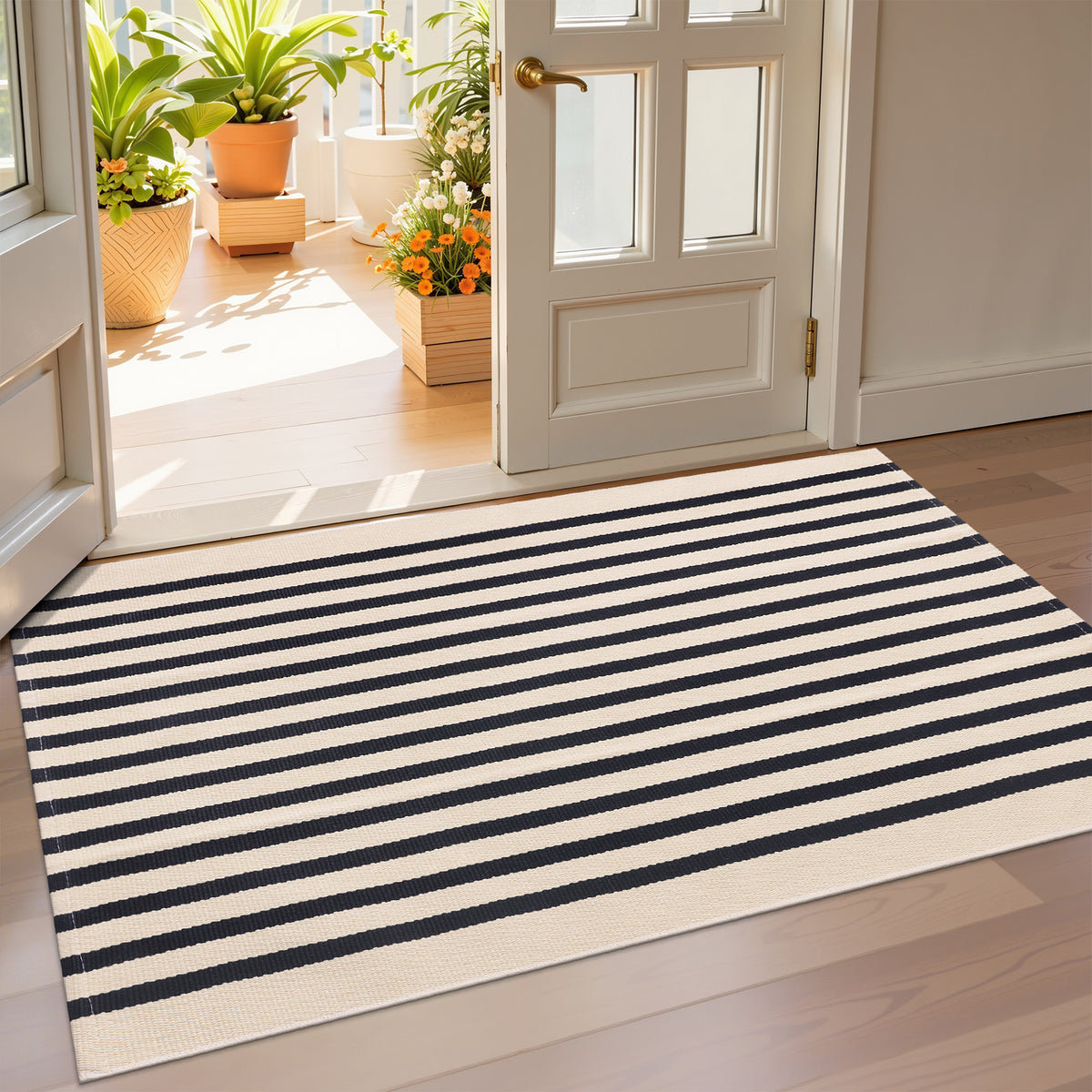 Buganda Beige and Black Striped Area Rug