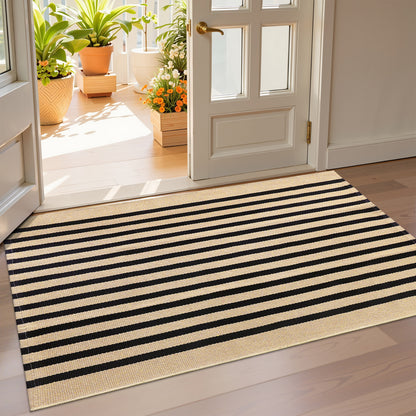 Buganda Beige and Black Striped Area Rug
